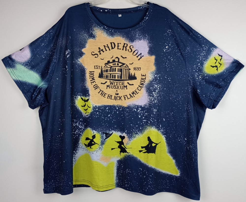 Sanderson Sisters Women 5XL Blue Witch Museum Homes of Black Flame Candle Tshirt